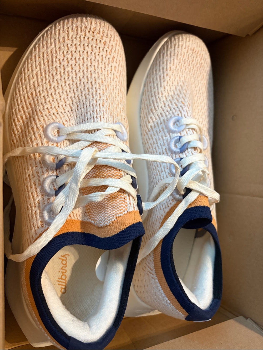 Allbirds Women’s Knit Sneakers with Navy and Orange Accents Size 9.5